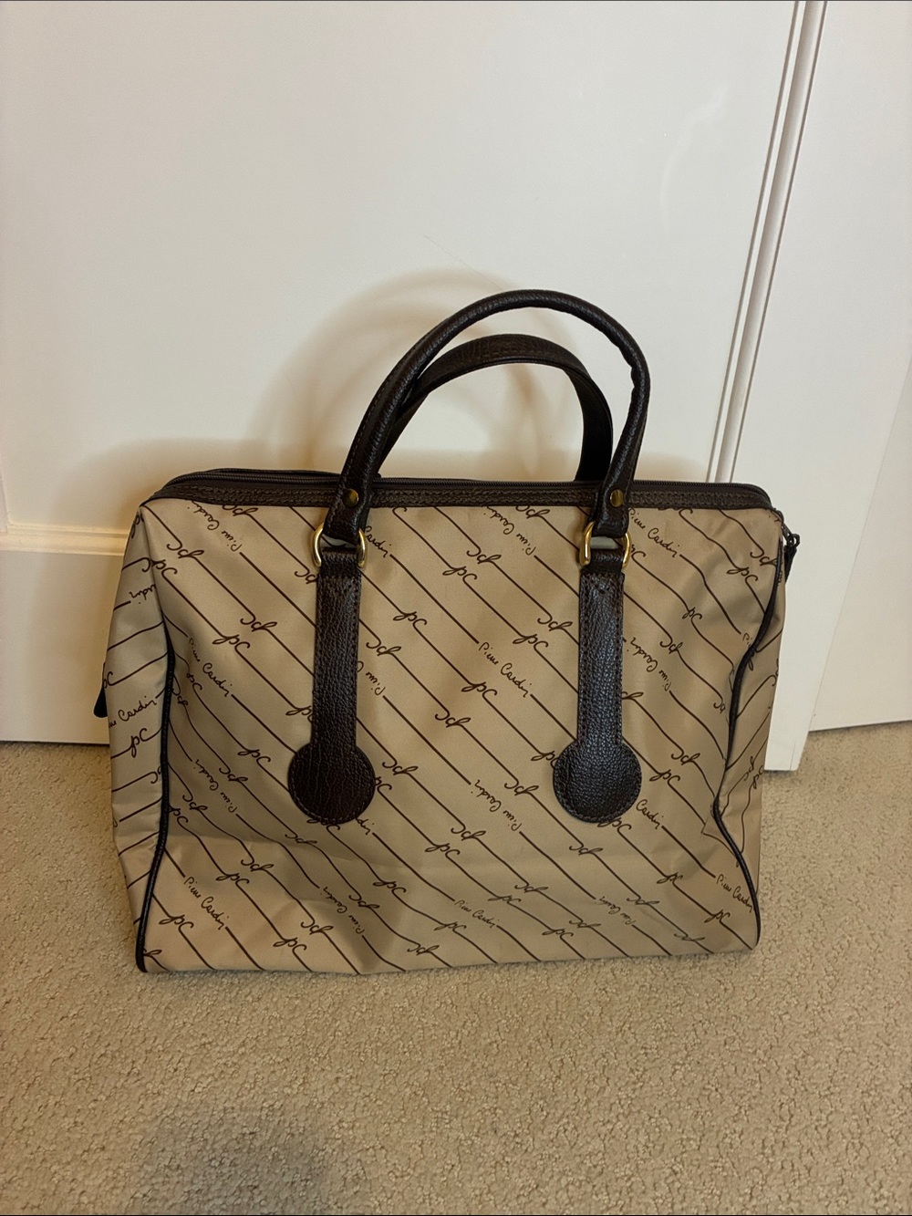 Vintage Pierre Cardin Monogram Nylon & Leather Boston Travel Bag👝